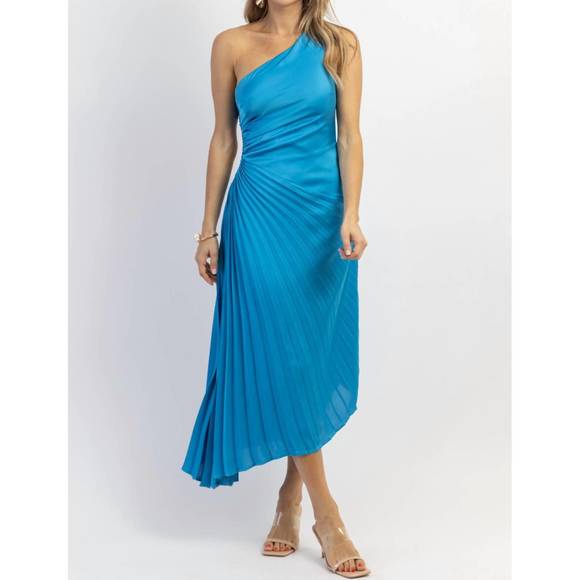 NEW FORE cayman pleated asymm maxi dress in blue - Picture 4 of 6